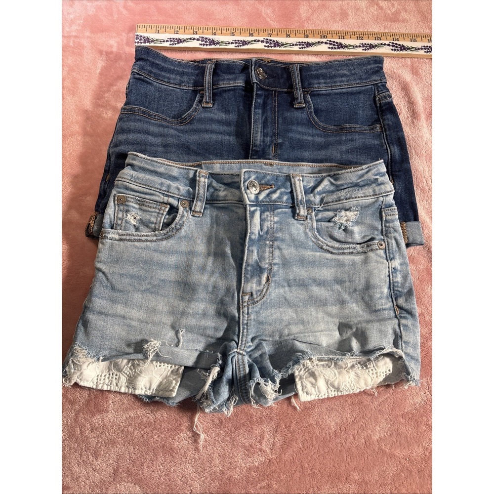 American Eagle High Rise Shortie Denim Shorts Lot Of Two Sz 0